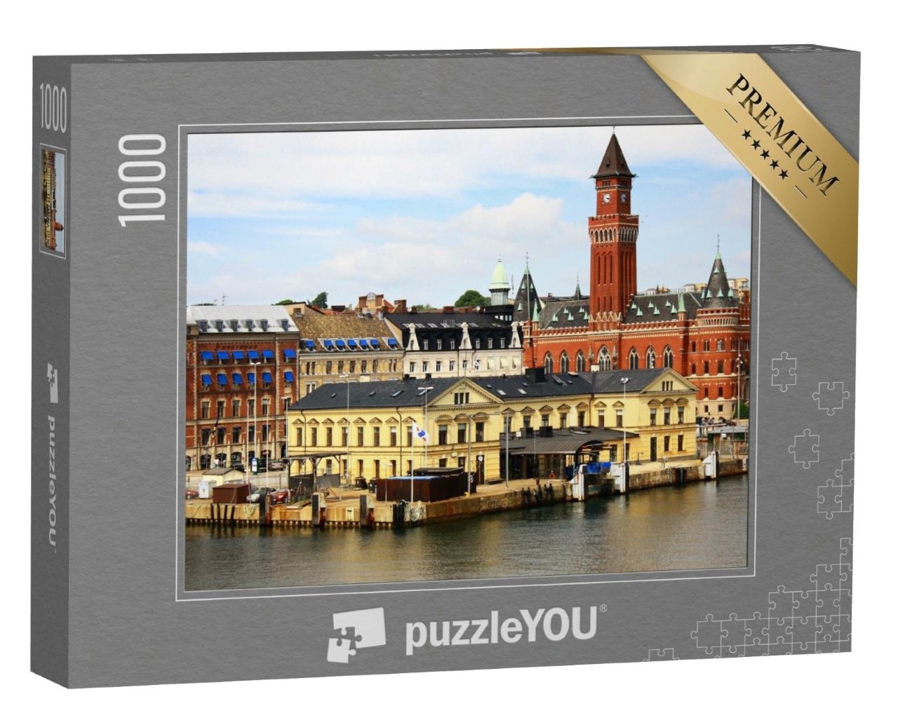 Puzzle de 1000 pièces « Belle vue sur Helsingborg avec le port, Suède »