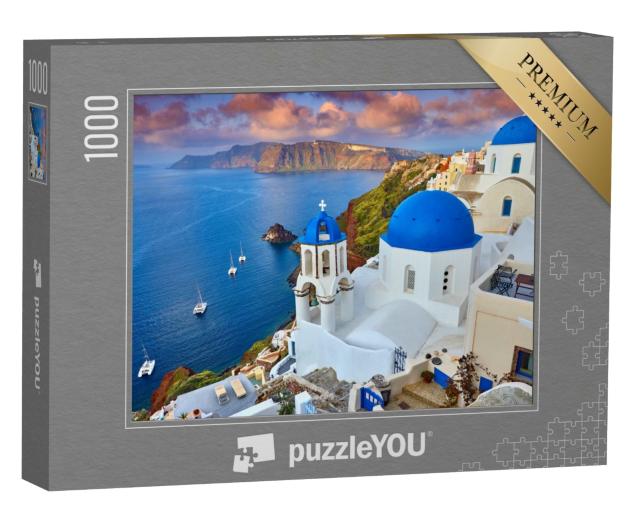 Puzzle de 1000 pièces « Lever de soleil sur Fira à Santorin, Grèce »