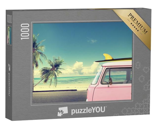 Puzzle de 1000 pièces « Autobus rose de surfeur d'époque »