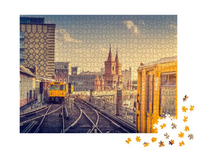 Puzzle de 1000 pièces « Métro de Berlin avec Oberbaumbrücke au coucher du soleil, Allemagne »