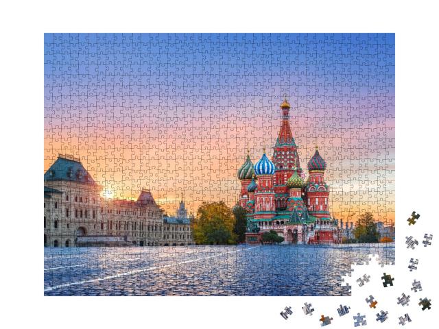Puzzle de 1000 pièces « Cathédrale Saint-Basile sur la Place Rouge à Moscou sous un soleil d'automne, Russie »