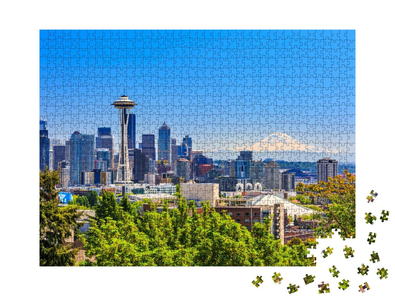 Puzzle de 1000 pièces « Skyline du centre-ville de Seattle et Mt Rainier, Washington »