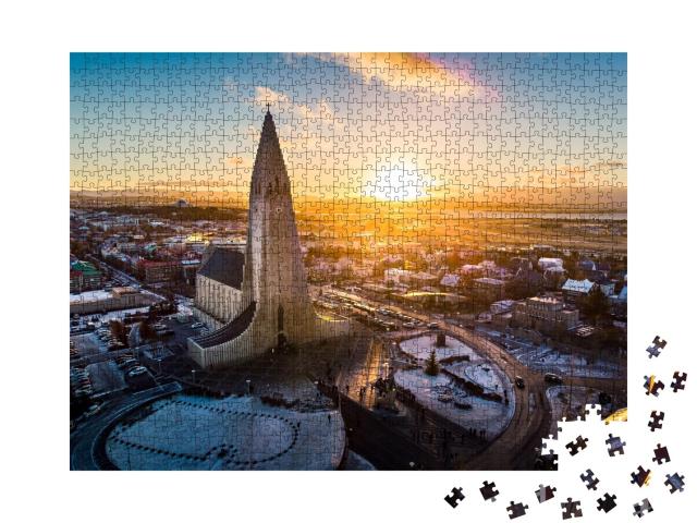 Puzzle de 1000 pièces « Église Hallgrimskirkja à Reykjavik, Islande »
