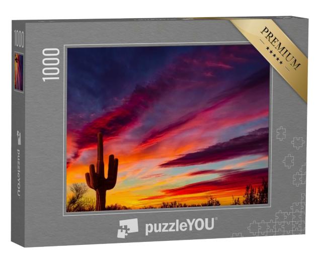Puzzle de 1000 pièces « Cactus saguaro typique au coucher du soleil, Texas, USA »