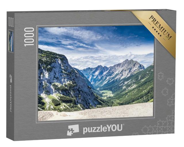 Puzzle de 1000 pièces « Vue panoramique sur la vallée du Karwendel, Alpes autrichiennes »
