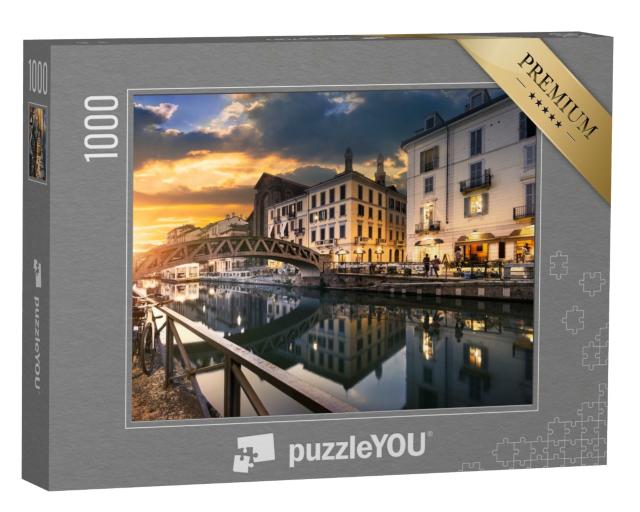Puzzle de 1000 pièces « Pont sur le canal Naviglio Grande le soir, Milan, Italie »