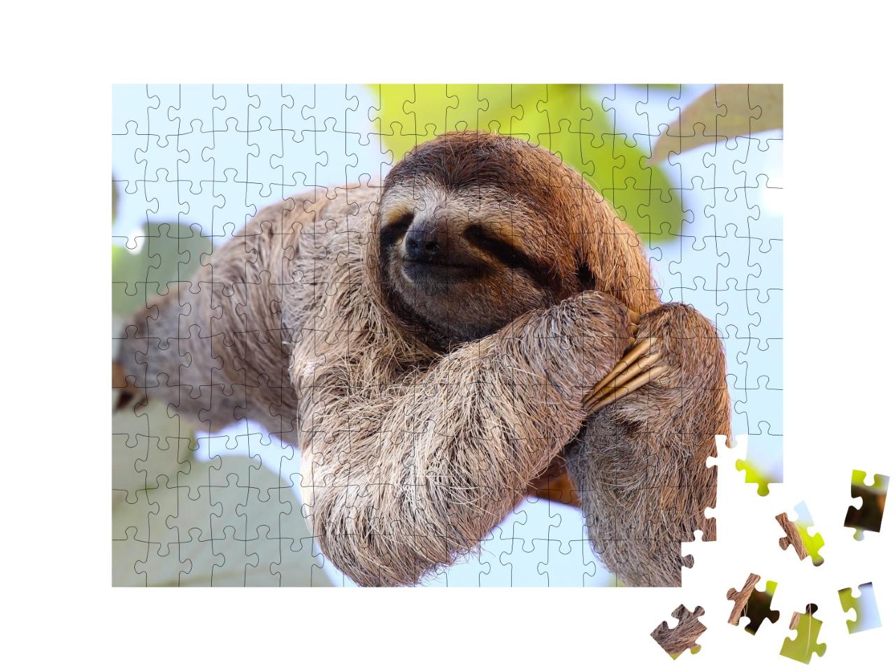 Puzzle de 200 pièces « Un paresseux heureux accroché à un arbre »