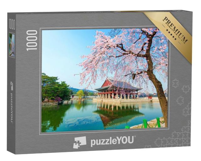 Puzzle de 1000 pièces « Le Palais de Gyeongbokgung à l'époque des cerisiers en fleurs, Corée »