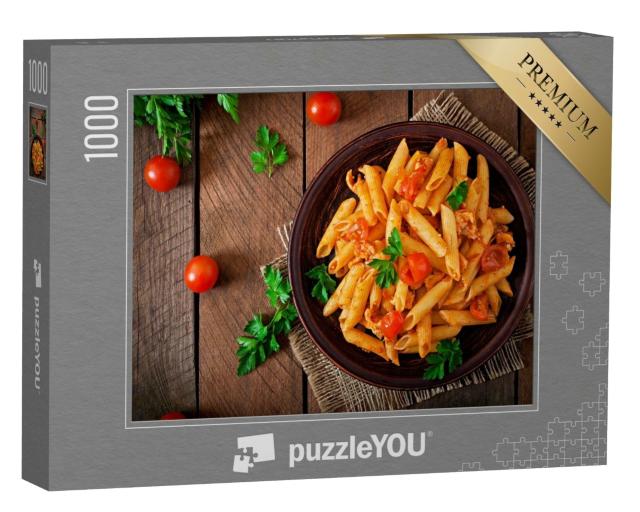 Puzzle de 1000 pièces « Penne à la sauce tomate et au poulet »