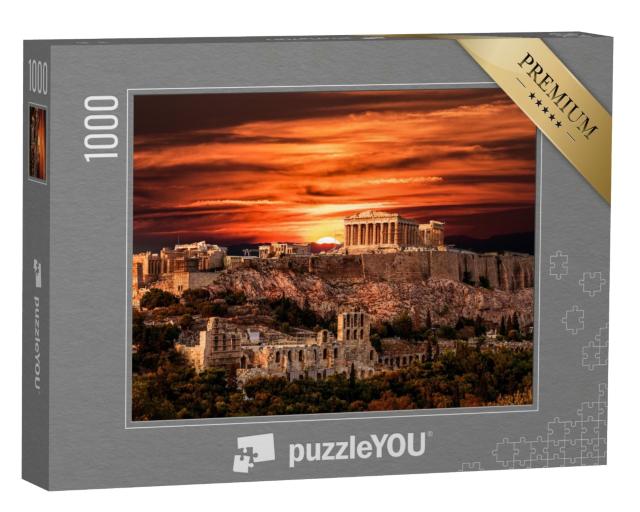 Puzzle de 1000 pièces « Temple du Parthénon sur l'Acropole d'Athènes sous un coucher de soleil dramatique, Grèce »