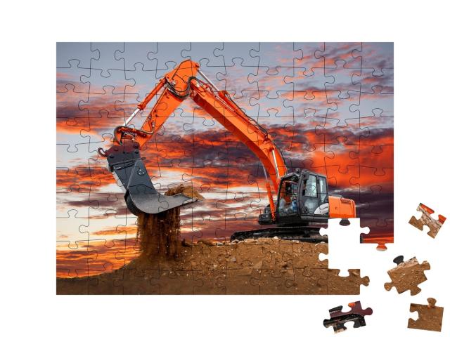 Puzzle de 100 pièces « Pelleteuse au travail sur le chantier »