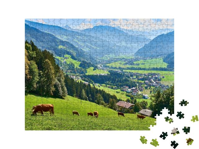 Puzzle de 500 pièces « Vue sur la belle vallée du Zillertal au Tyrol, Autriche »