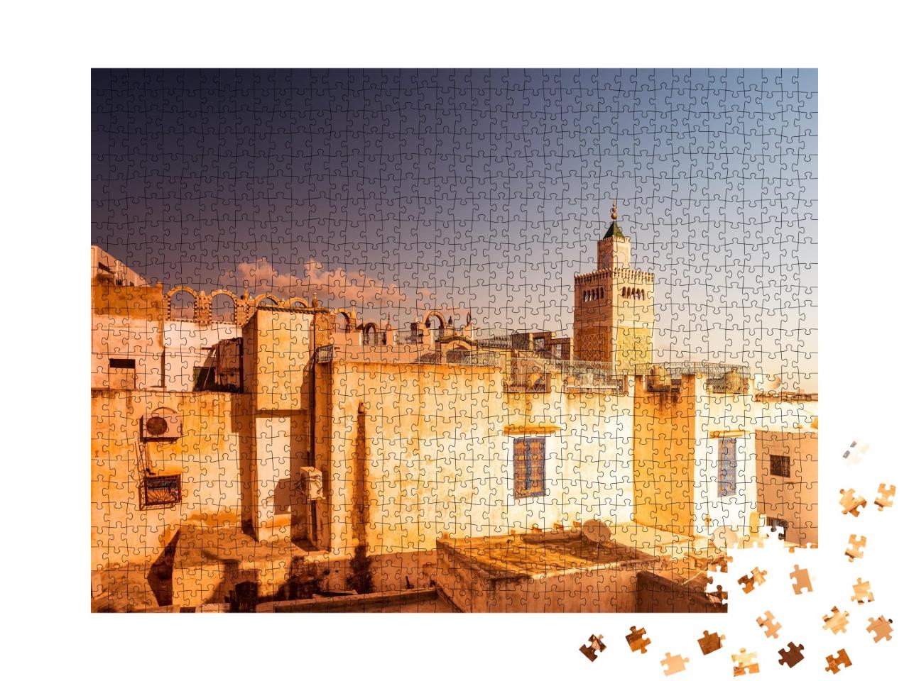 Puzzle de 1000 pièces « La mosquée Al-Zaytuna et la vieille ville de Tunis à l'aube, Tunisie »