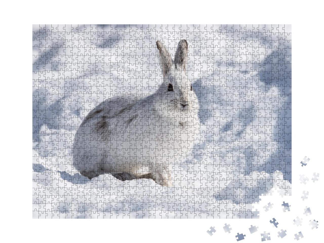 Puzzle de 1000 pièces « Lapin blanc en raquettes en hiver »