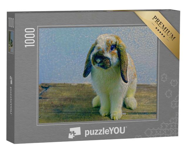 Puzzle de 1000 pièces « dans le style artistique de Claude Monet - lapin sur table en bois - Collection Puzzle Artistes & Tableaux »