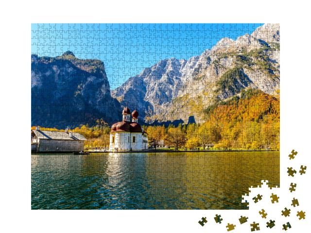 Puzzle de 1000 pièces « Église St. Bartholomäus au lac Königssee en automne, Bavière, Allemagne »