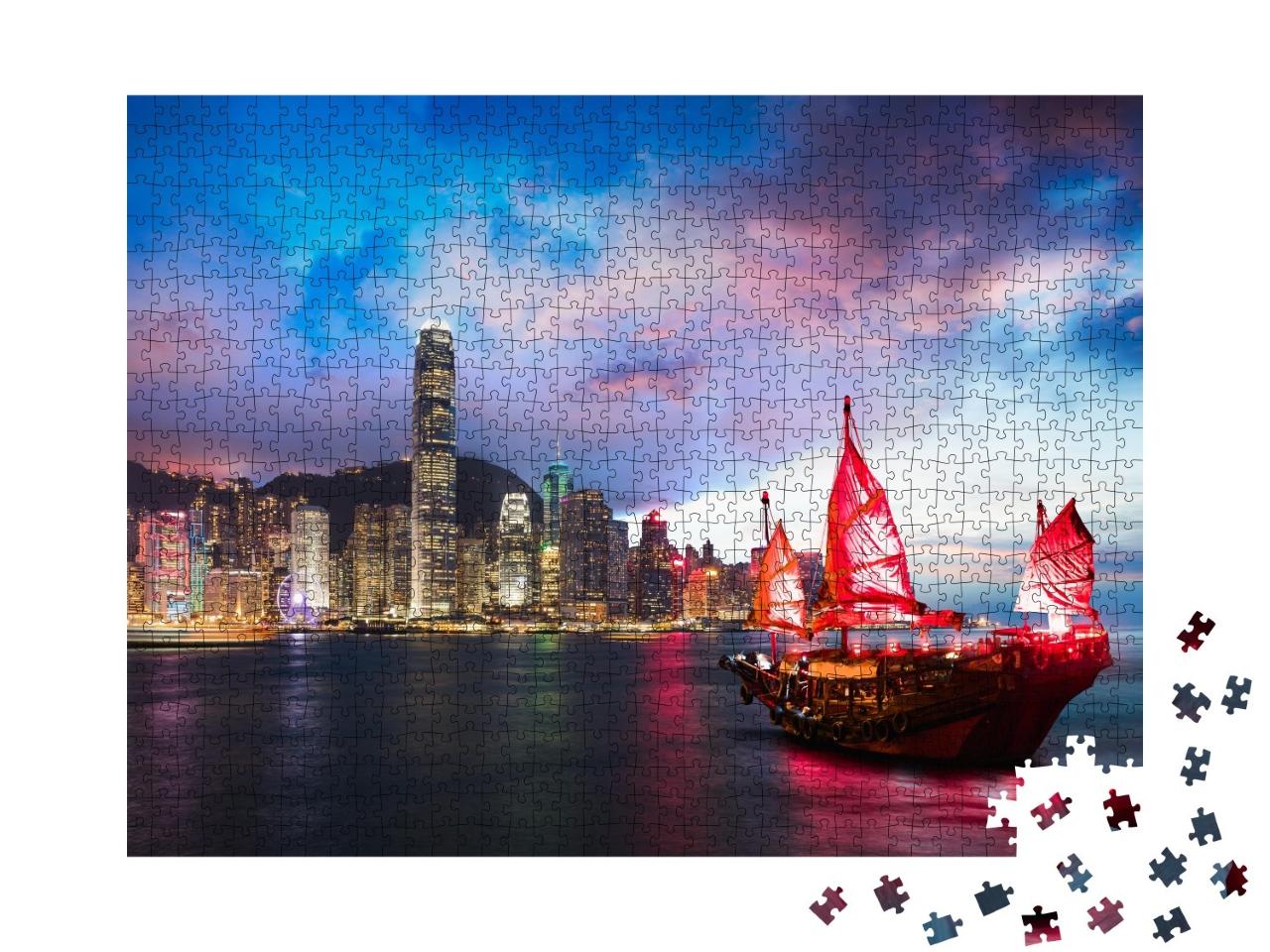 Puzzle de 1000 pièces « Junk dans le port de Victoria, Hong Kong »