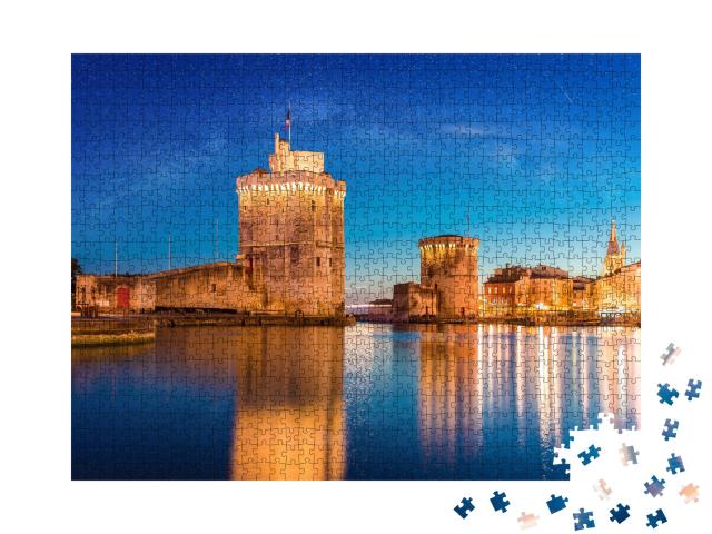 Puzzle de 1000 pièces « Coucher de soleil sur la ville de La Rochelle en France »