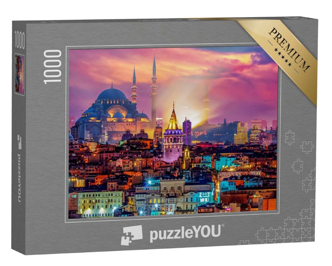 Puzzle de 1000 pièces « L'horizon d'Istanbul avec la tour Galata et la mosquée Süleymaniye »