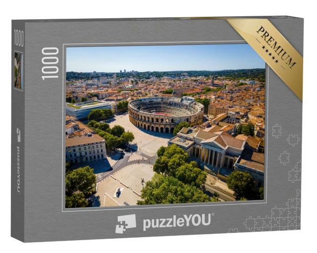 Puzzle de 1000 pièces « Vue aérienne des arènes de Nîmes, une ancienne ville romaine de la région Occitanie dans le sud de la France »