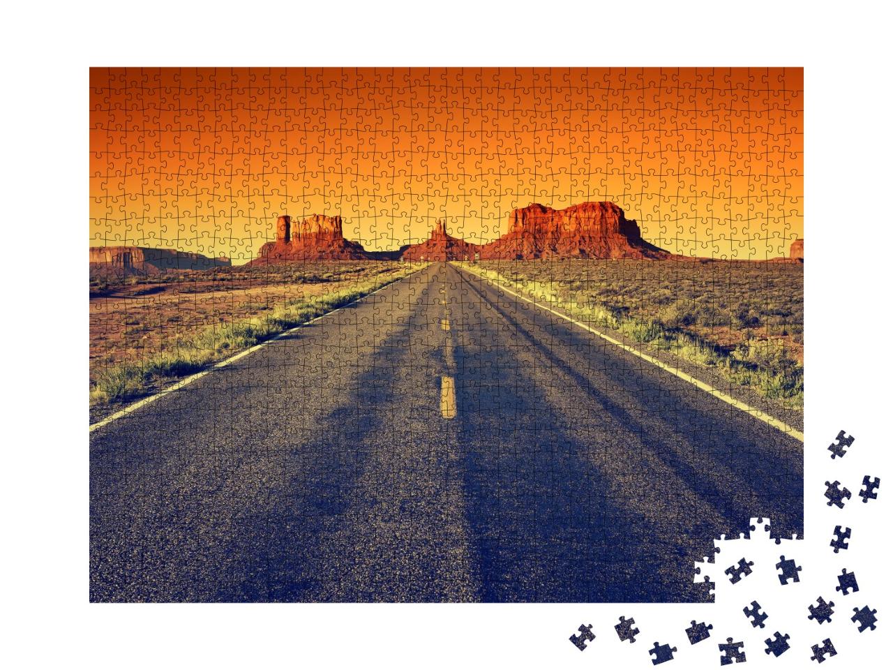 Puzzle de 1000 pièces « Route vers Monument Valley au coucher du soleil, États-Unis »