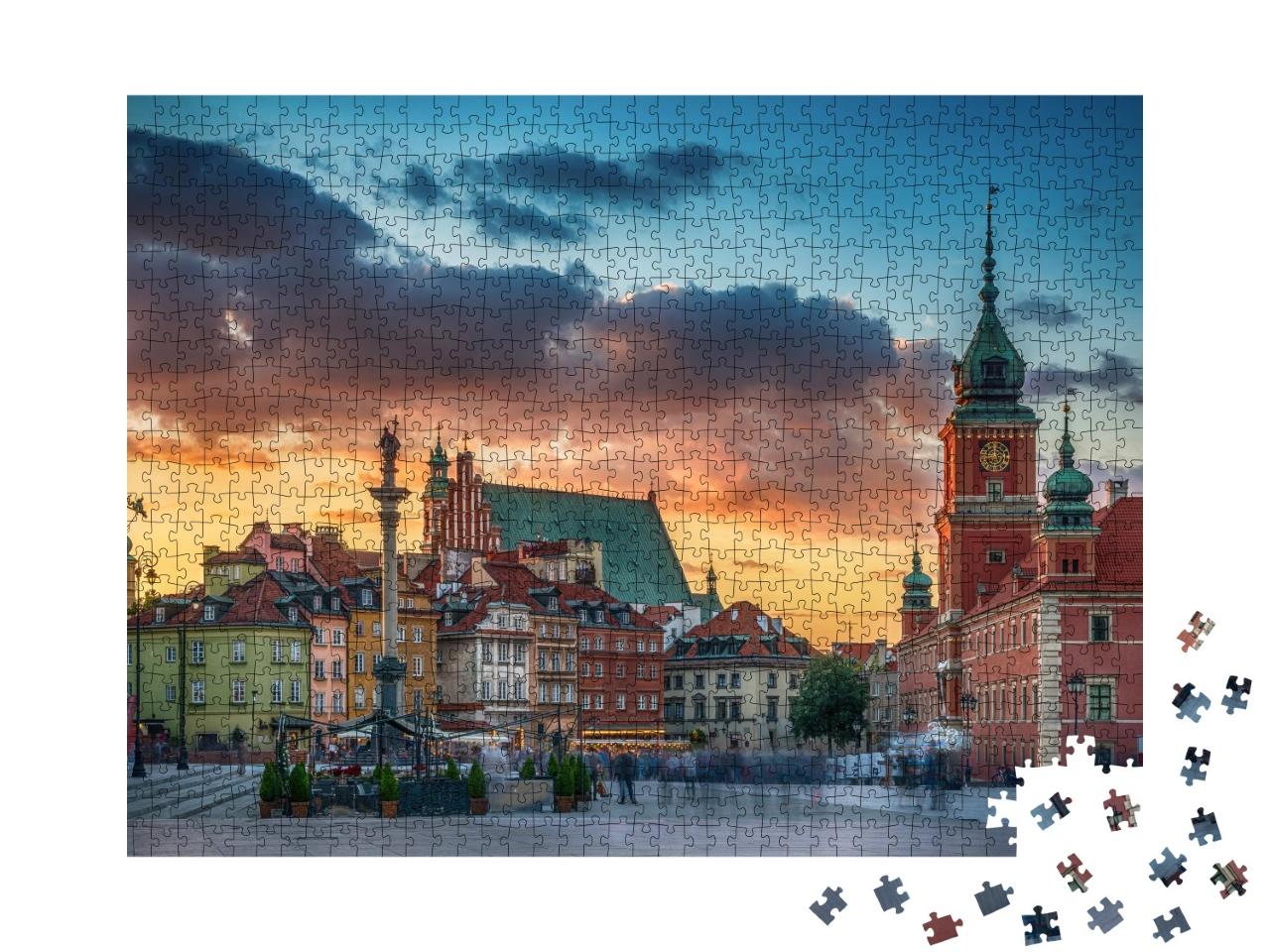 Puzzle de 1000 pièces « Vieille ville de Varsovie : Château, hôtels particuliers et colonne, longue exposition »