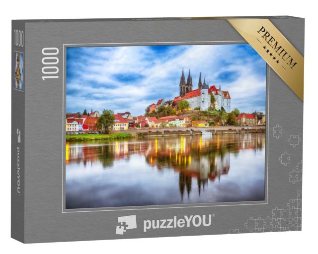 Puzzle de 1000 pièces « Albrechtsburg et la cathédrale sur l'Elbe au coucher du soleil, Meissen »