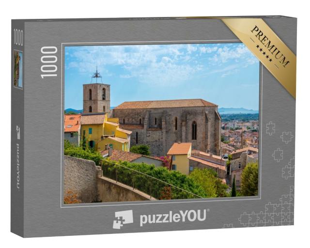 Puzzle de 1000 pièces « Vue extérieure de la collégiale Saint-Paul avec vue sur la vieille ville d'Hyères »