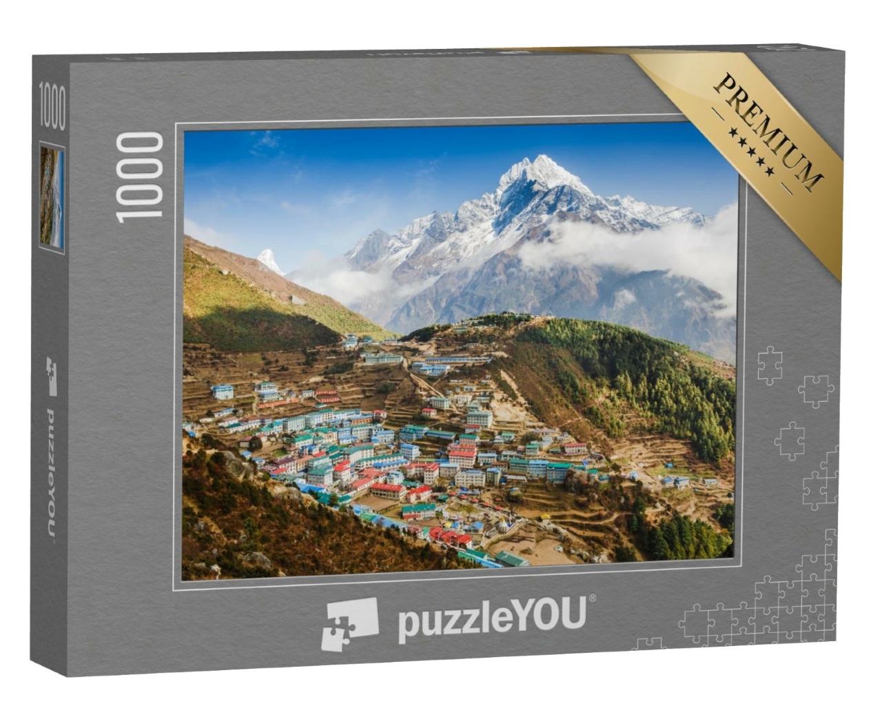 Puzzle de 1000 pièces « Vue sur le village de montagne de Namche Bazar, Himalaya, Népal »