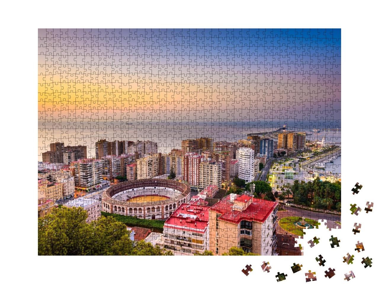 Puzzle de 1000 pièces « Crépuscule sur Málaga, Espagne »