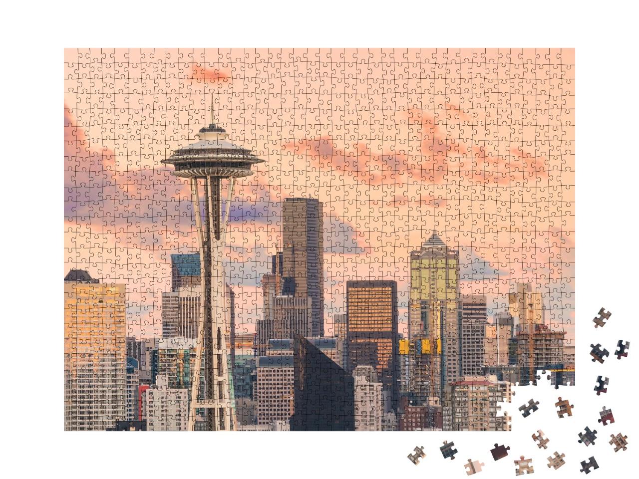 Puzzle de 1000 pièces « Vue de la ligne d'horizon du centre-ville de Seattle dans l'État de Washington, États-Unis »