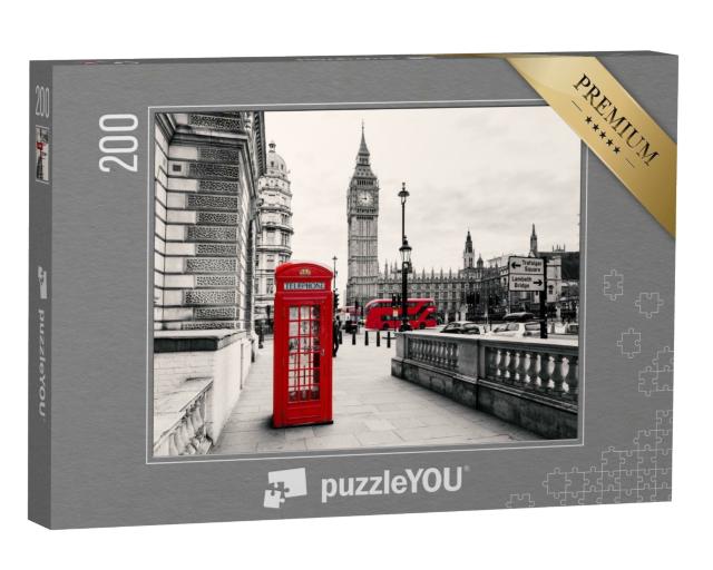 Puzzle de 200 pièces « Cabine téléphonique rouge : l'emblème de Londres, Angleterre »
