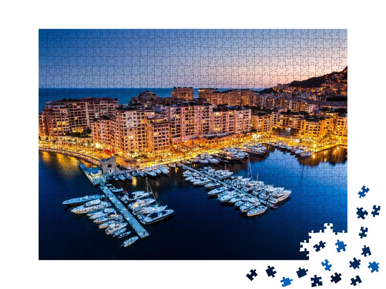Puzzle de 1000 pièces « Vue nocturne de Fontvieille et du port de Monaco »