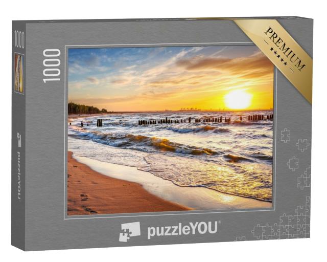 Puzzle de 1000 pièces « Coucher de soleil sur une plage de la mer Baltique en Pologne »