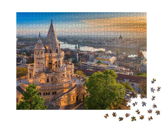 Puzzle de 1000 pièces « Lever de soleil sur le Bastion des pêcheurs à Budapest, Hongrie »