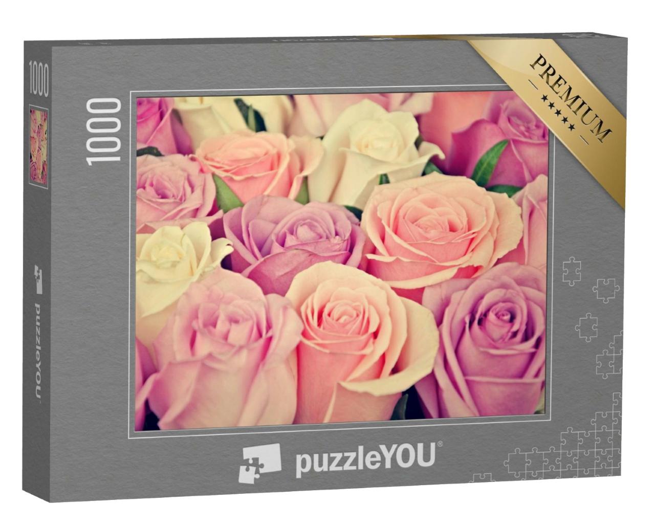 Puzzle de 1000 pièces « Délicates fleurs de roses roses et blanches »