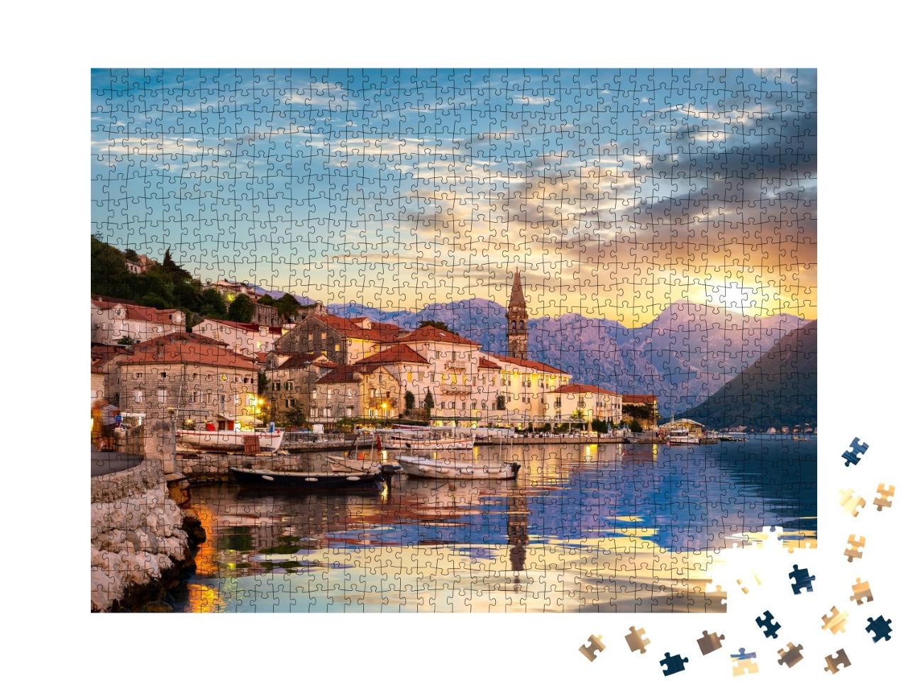 Puzzle de 1000 pièces « Soirée à Perast dans la baie de Kotor, Monténégro »