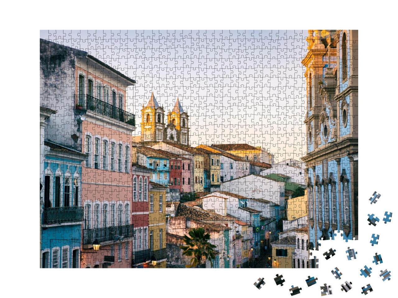 Puzzle de 1000 pièces « Crépuscule sur une place du Pelourinho, à Salvador, Brésil »