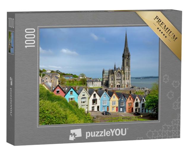 Puzzle de 1000 pièces « Maisons mitoyennes colorées devant la cathédrale de Cobh, comté de Cork, Irlande »
