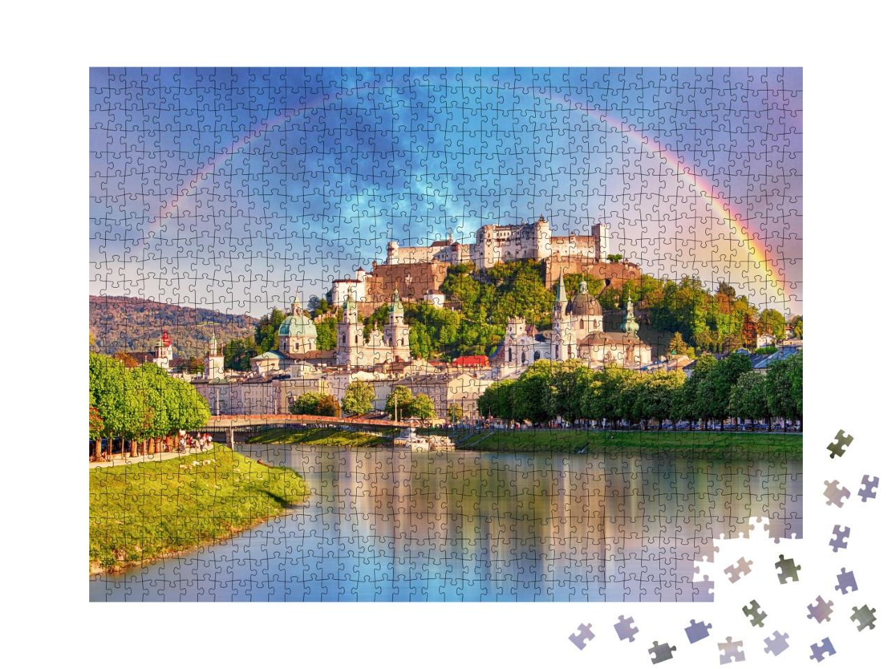Puzzle de 1000 pièces « Arc-en-ciel au-dessus du château de Salzbourg, Autriche »