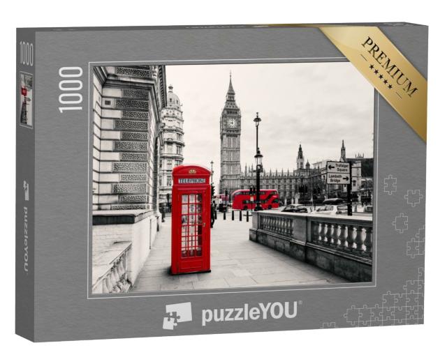 Puzzle de 1000 pièces « Cabine téléphonique rouge : l'emblème de Londres, Angleterre »