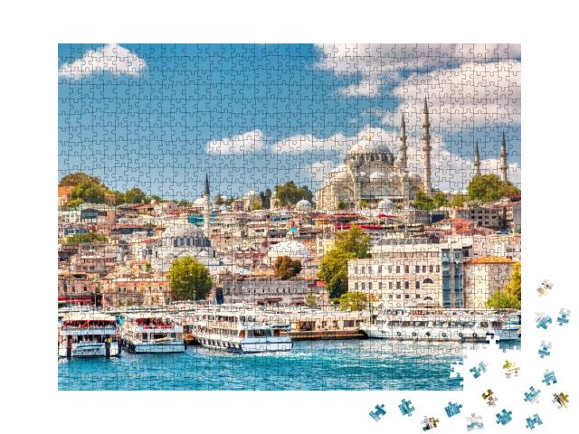 Puzzle de 1000 pièces « Baie de la Corne d'Or d'Istanbul avec vue sur Süleymaniye »