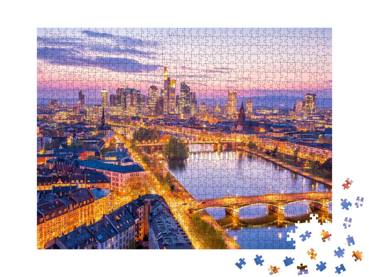Puzzle de 1000 pièces « Silhouette de la ville de Francfort au crépuscule, Allemagne »