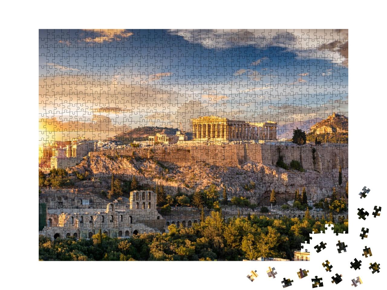 Puzzle de 1000 pièces « L'Acropole d'Athènes dans un coucher de soleil époustouflant, Grèce »