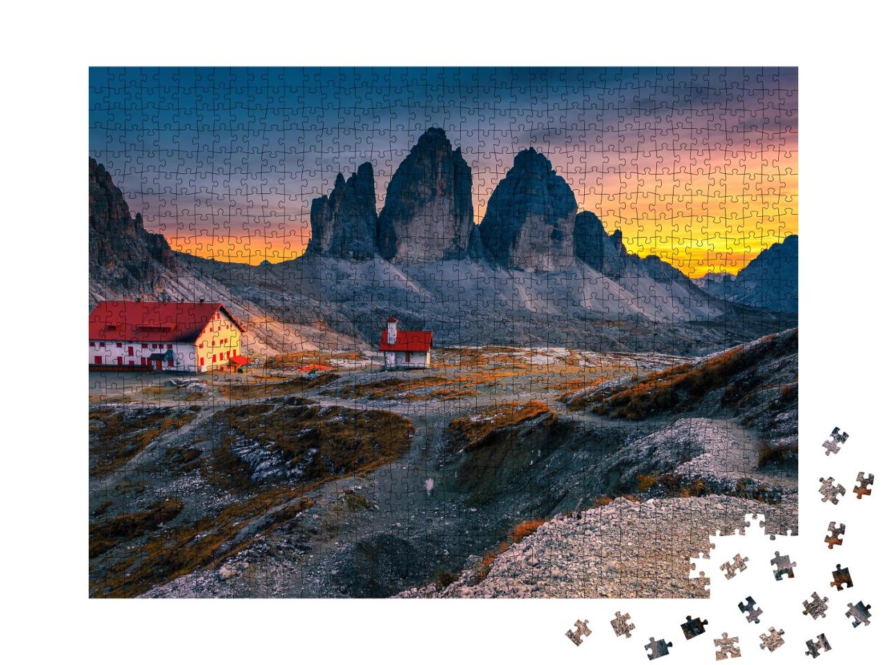 Puzzle de 1000 pièces « Drei Zinnen avec refuge Locatelli , Dolomites, Italie »