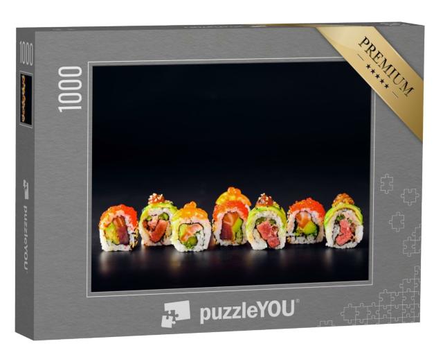 Puzzle de 1000 pièces « Rouleaux de sushi au caviar rouge, saumon, thon »