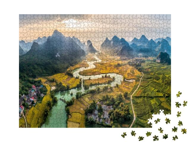 Puzzle de 1000 pièces « Riz et rizière dans le village de Phong Nam à Trung Khanh, Cao Bang, Vietnam »