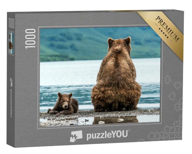 Puzzle de 1000 pièces « Une mère ours et son ourson sur la plage »