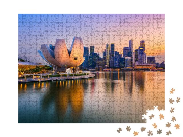 Puzzle de 1000 pièces « La ligne d'horizon de Singapour à la marina au crépuscule »