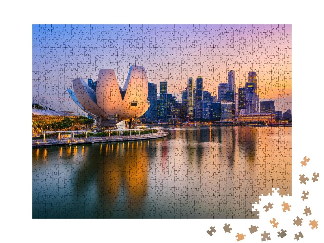 Puzzle de 1000 pièces « La ligne d'horizon de Singapour à la marina au crépuscule »